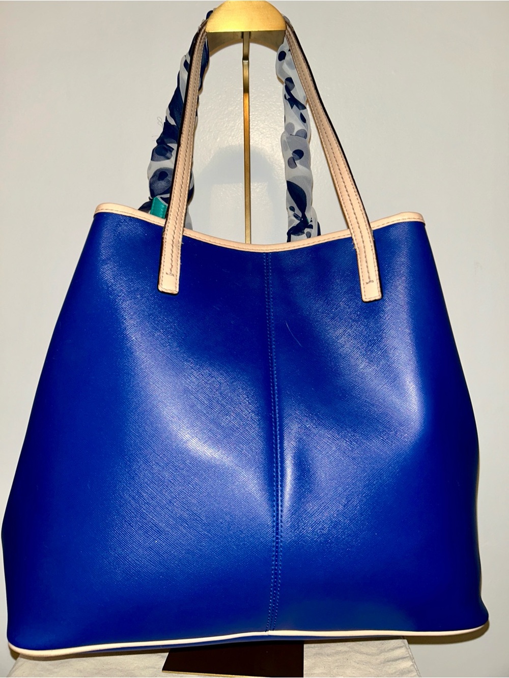 Coach Park Navy Saffiano Leather Tote with Polka Dot Scarf-wrapped Handles - Picture 9 of 14
